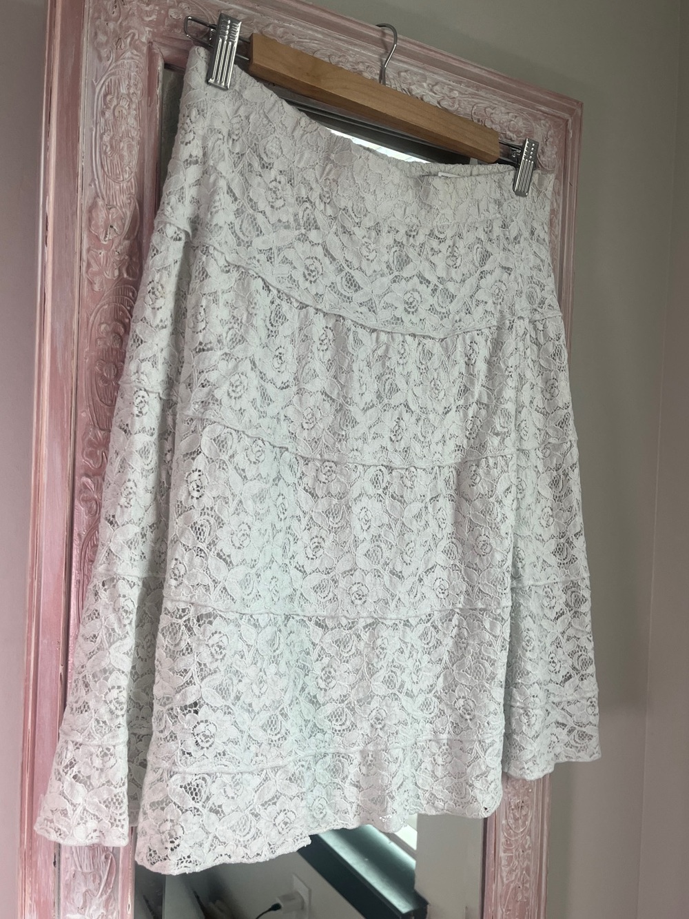 Lace Tiered Midi Skirt in White